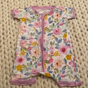 Little sleepies one piece shorts zip up pajamas watercolor floral print